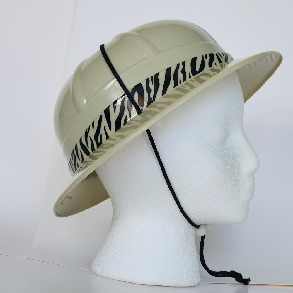 Safari Jungle Explorer Hat Plastic‎ Helmet Zebra Trim Costume